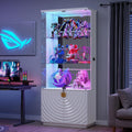 HNEBC Display Cabinet with Glass Doors - 71' High Gloss Curio Cabinet with Adjustable Glass Shelf, Lockable Display Cases with RBG Lights and Human Body Sensor for Collectibles, White