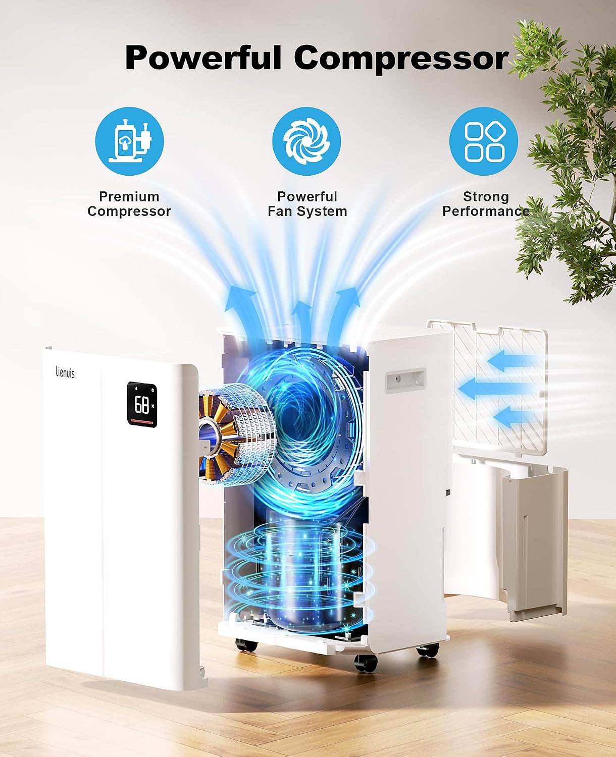 50 Pint Dehumidifier for Large Rooms & Basements, Up to 4,500 Sq.Ft, Automatic Humidity Control with Continuous Drain, Quiet 40dB, 24-Hour Timer, Wheels & Child Lock