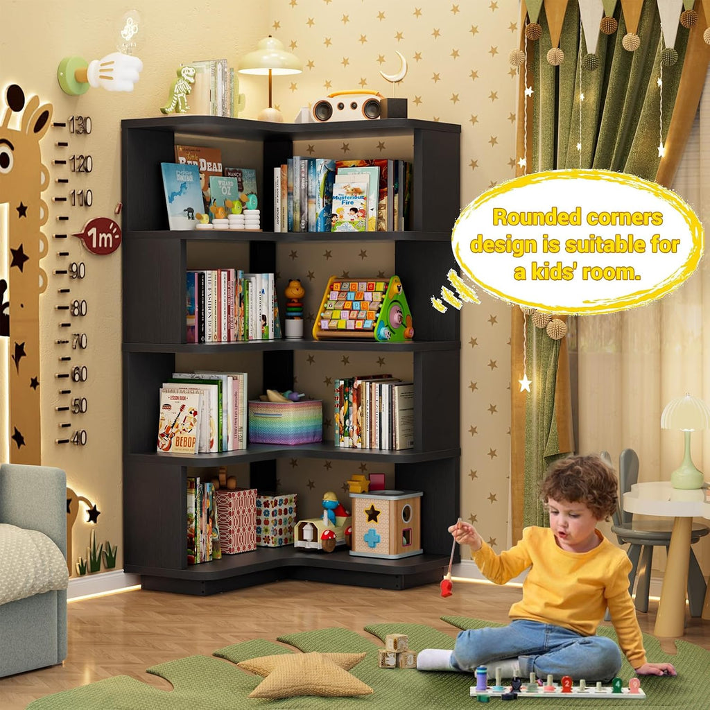 Armocity Corner Book Shelf - 5 Tier Corner Bookshelf Etagere Bookcase with Baffle, Freestanding L Shaped Display Shelf Stand for Home Office, Living Room, Bedroom, Kitchen, Black
