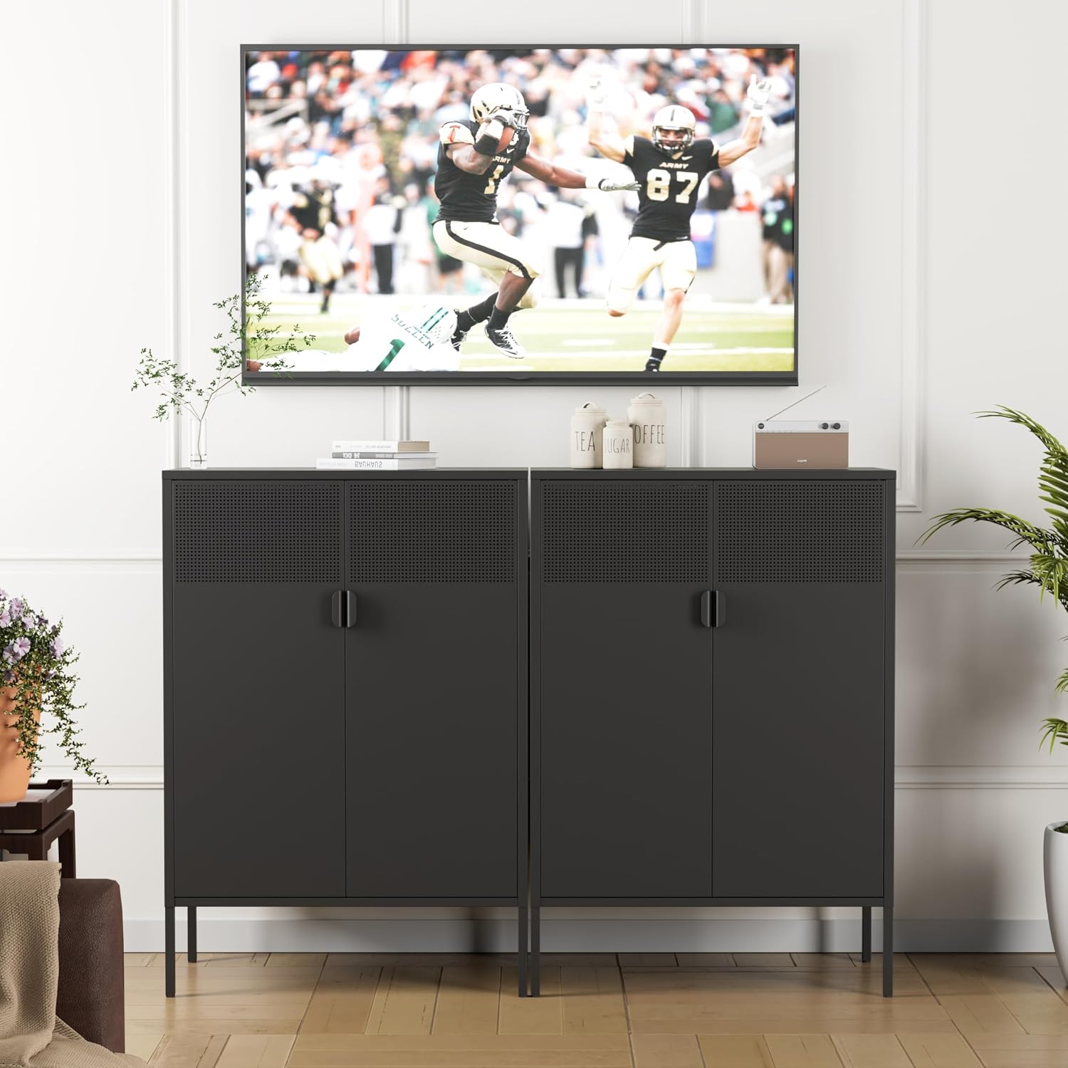 Chshin Metal Storage Cabinet,Kitchen Pantry Storage Cabinets with Doors,Buffet Cabinet with 2 Adjustable Shelves,Black Pantry Cabinets,Steel Sideboard for Home,Shoes,Office,Dining Room