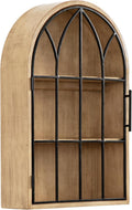 Kate and Laurel Megara Decorative Wooden Hanging Arched Wall Cabinet with Door for Open Storage; 16 x 5 x 24; Natural Wood and Black; Wooden Floating Wall Bathroom Cabinet for Above Toilet Storage