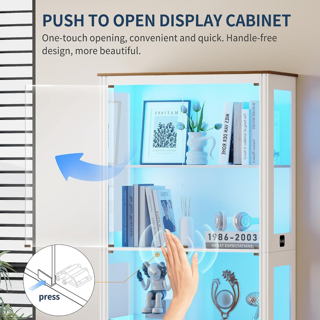HNEBC 71'' Display Cabinet with 5-Tier and 3 Color Lights for Books Toys Liquor,Curio Cabinet with Human Body Bookcases for Bedroom, Living Room,White