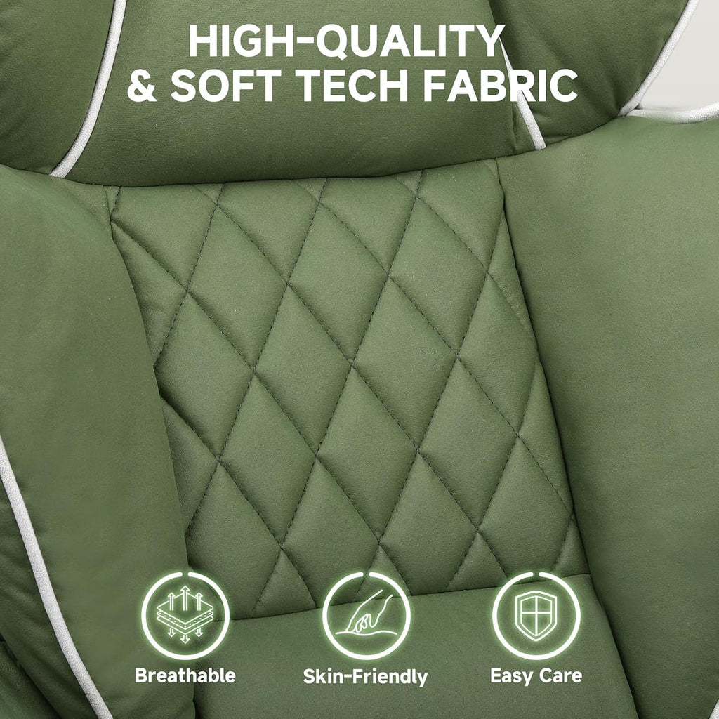 COMHOMA Big and Tall Gaming Chair with Pocket Spring Lumbar Support, Ergonomic Office Chair with Footrest, Executive Desk Chair with Outward Fixed Soft Armrests, Computer Chair with High Back, Green