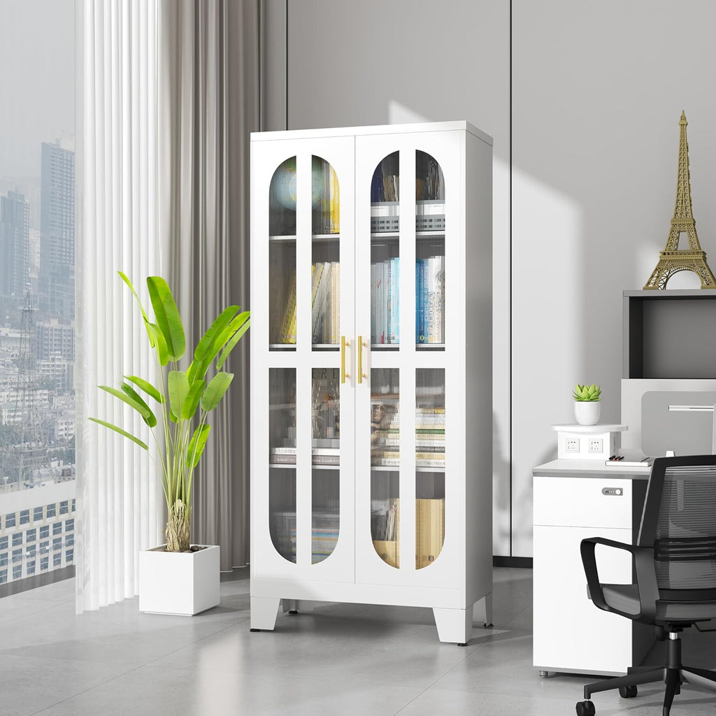 erosoei Metal Kitchen Pantry Storage Cabinet,Food Pantries Cabinets with Acrylic Glass Doors and Adjustable Shelves,Storage Cupboard for Kitchen, Living Room, Laundry Room and Dinning Room 61.02'H