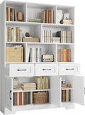 IRONCK Bookshelf with Drawers & Doors, Tall Bookshelf with Storage, Bookcase with Cabinets for Home Office, Living Room, White