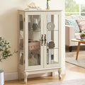 43'H Lighted Display Curio Cabinet, 3-Tier Glass Accent Storage Cabinet Curio Showcase w/ 2 Doors & Adjustable Shelves, Wine Artwork Storage Rack w/ Mirrored Back Panel for Living Room (White)