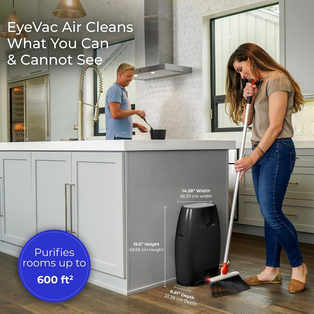 EyeVac Air 2-in-1 HEPA Air Purifier & Touchless Vacuum Automatic Dustpan - Ultra Fast & Powerful - Covers 600 Sq ft - Corded Canister Vacuum, Bagless, Automatic Sensors, 1000 Watt (Black/Black)