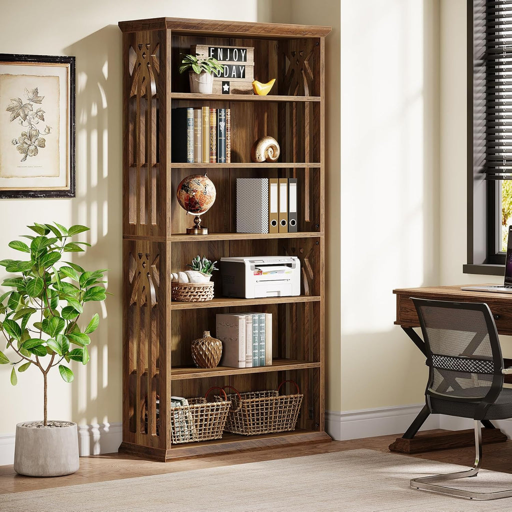 Tribesigns 6-Tier Bookshelf, 75-Inch Tall Bookcase, Large Bookshelves and Bookcases Freestanding Display Shelves, Wood Book Shelf for Living Room, Home Office, Bedroom, Brown