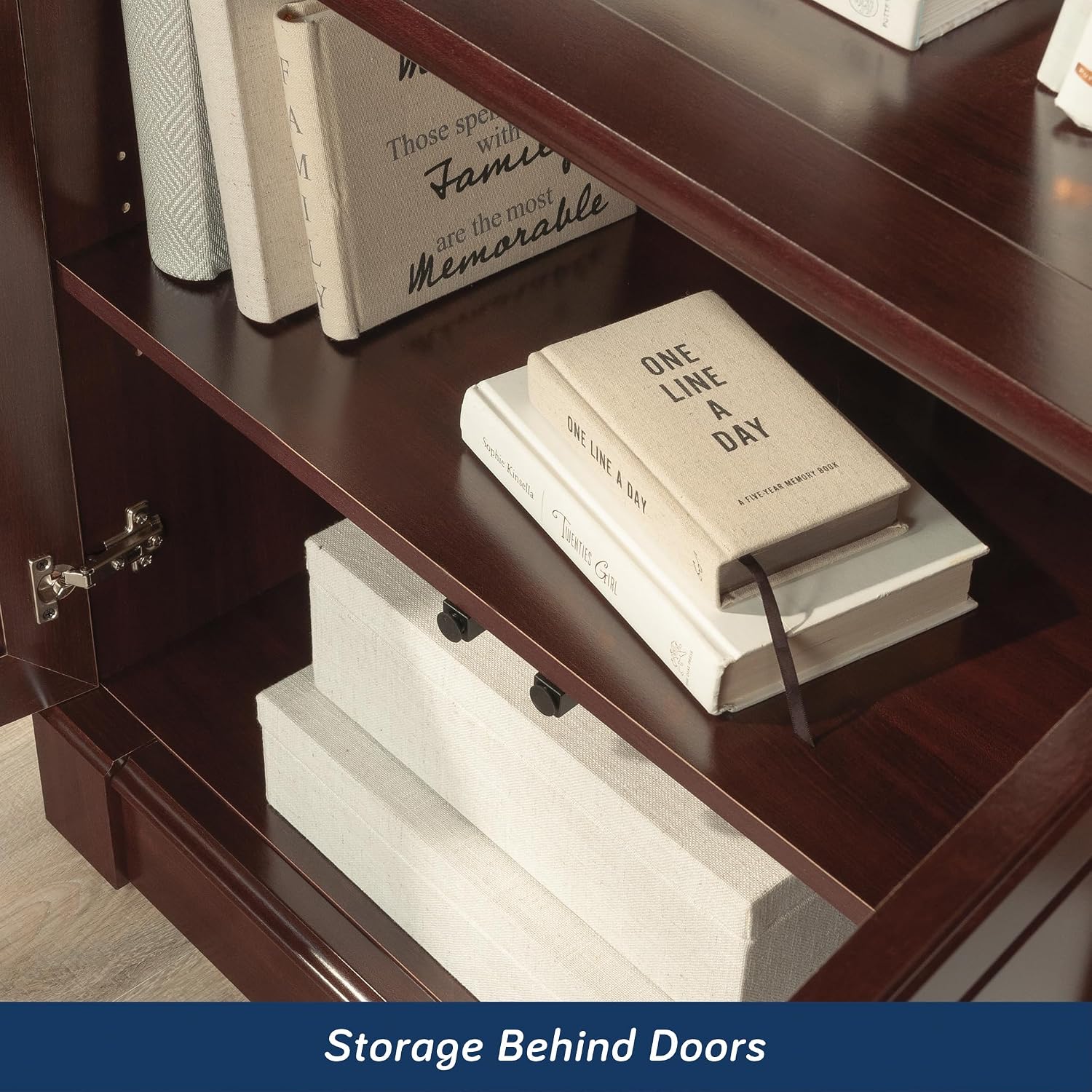 Sauder Palladia Book Shelf, Bookshelf with Storage, Library Bookcase with Doors and Adjustable Shelves, in Select Cherry finish