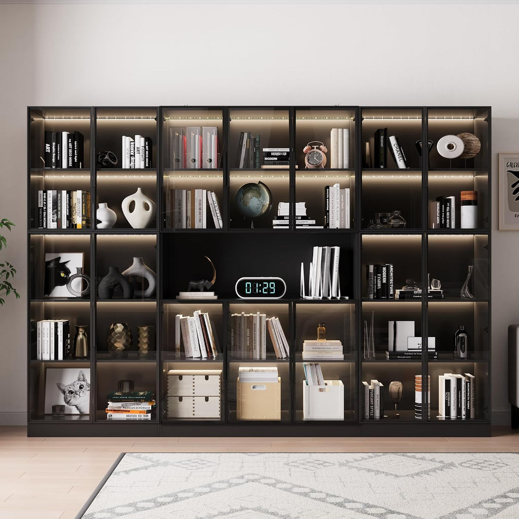 Bobve 78.7' H Display Cabinet with 6 Glass Doors and APP Control LED Lights,Storage Cabinets Modern Bookcase with Hutch for Collectible,Display Case Trophy Case,Black