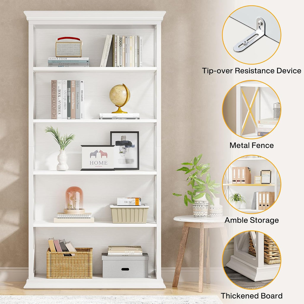 Tribesigns 6-Tier Bookcase Set of 2, 71 Inches Industrial Bookshelves and Bookcases, Floor Standing 5 Shelf Display Storage Shelves Tall Bookcase for Home Office, Living Room, Bed Room, White