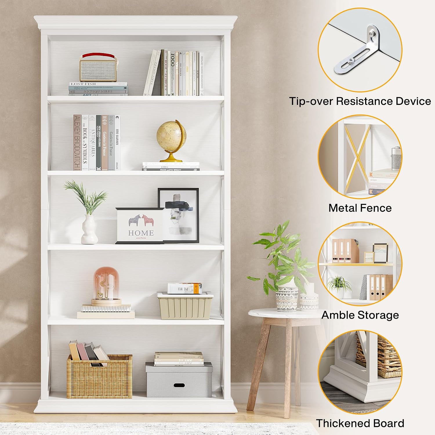 Tribesigns 6-Tier Bookcase Set of 2, 71 Inches Industrial Bookshelves and Bookcases, Floor Standing 5 Shelf Display Storage Shelves Tall Bookcase for Home Office, Living Room, Bed Room, White