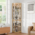 70' H Lighted Corner Curio Cabinet, Curio Cabinet with Tempered Glass Doors and Shelves, Corner Display Case with Light Bulb for Living Room, Dining Room, Light Oak