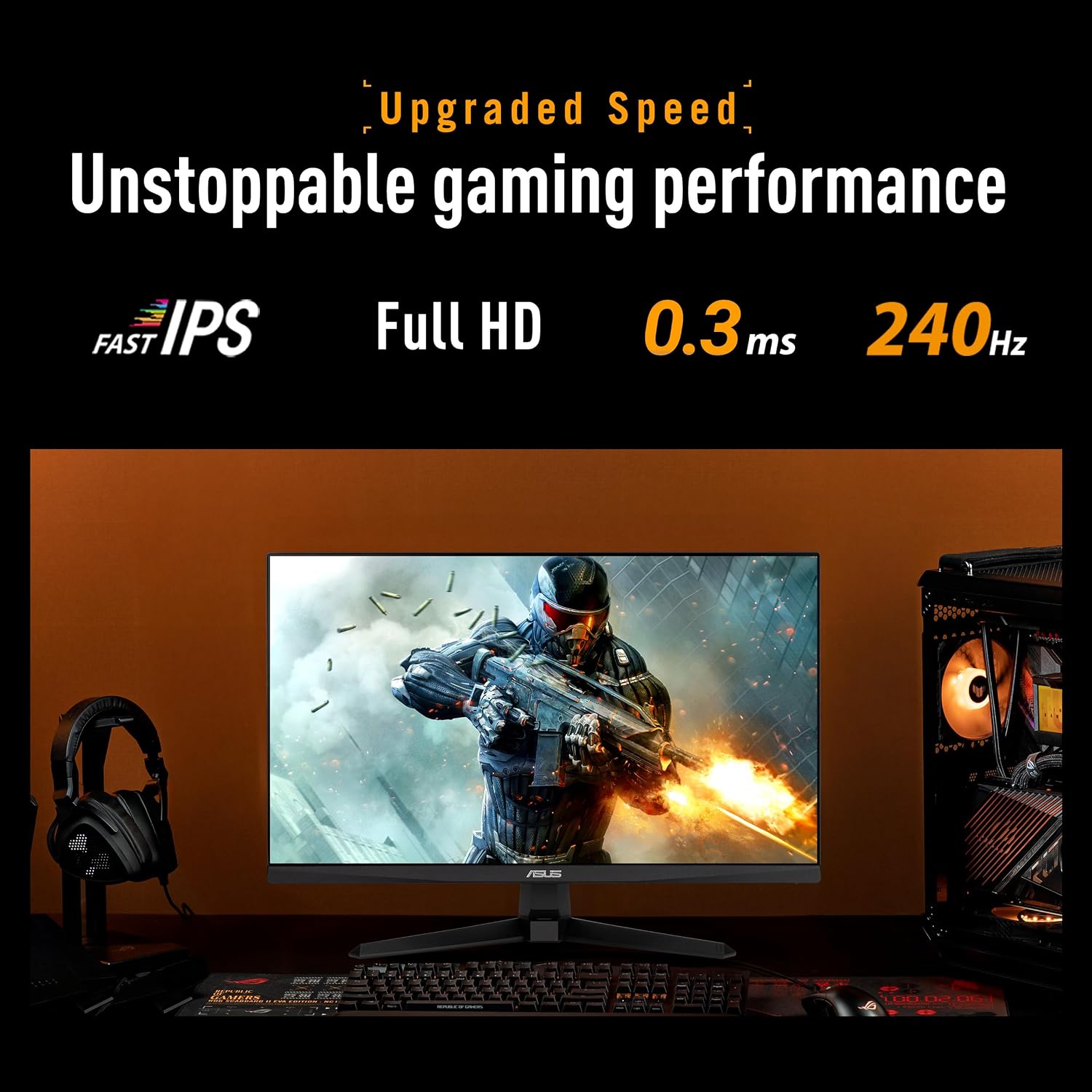 ASUS TUF Gaming Series 5 24.5' 1080P Monitor (VG259QM5A) – Full HD, Fast-IPS, 240Hz, 0.3ms, G-SYNC Compatible, FreeSync Premium, 99% sRGB, DisplayWidget, Gaming AI, 3 yr Warranty
