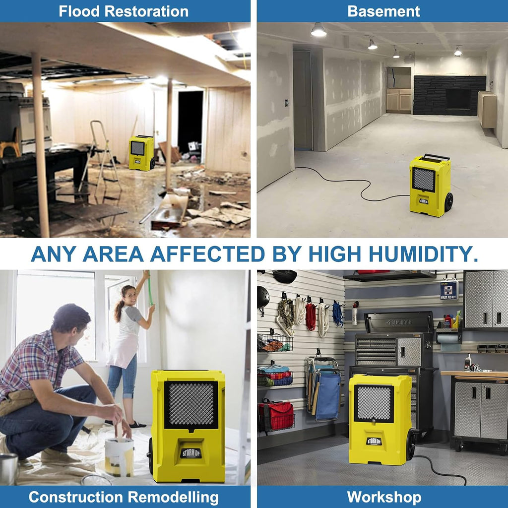 ALORAIR 110 Pint Dehumidifier Commercial Grade - Built-in Pump, Includes Drain Hose, Ideal for Large Basements, Industrial or Commercial Spaces and Job Sites, 5 Years Warranty, Yellow