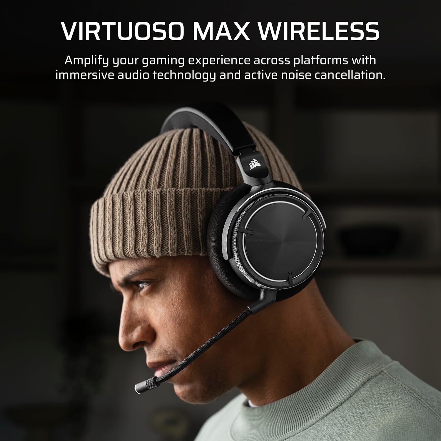 Corsair Virtuoso MAX Wireless Gaming Headset – Dolby Atmos, Active Noise Cancelling, Sonarworks SoundID, Simultaneous 2.4GHz Wireless & Bluetooth, 50mm Graphene Drivers, PC, Mac, PS5/PS4 – Carbon