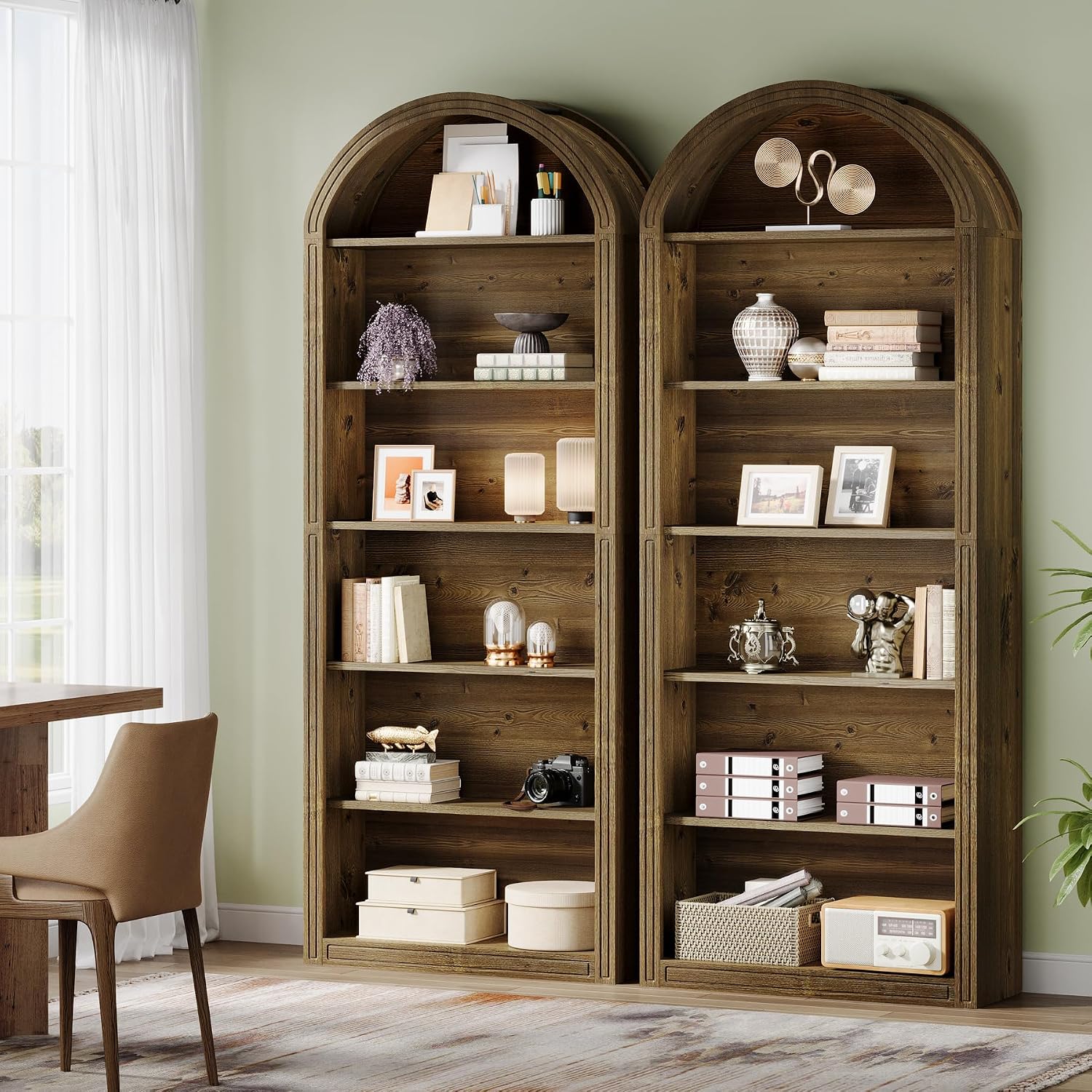 Tribesigns 6-Tier Arched Bookshelf, 77.16' Tall Arched Bookcase Open Display Shelving Unit with Storage Shelves for Living Room, Bedroom, Home Office
