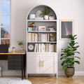 VEXPOR 73' Tall Metal Arched Bookcase with Doors, 5-Tier Arched Bookshelf with 2 Adjustable Shelves for Living Room, Home Office, Assembly Required, White, 15.35' D x 30.71' W x 72.83' H