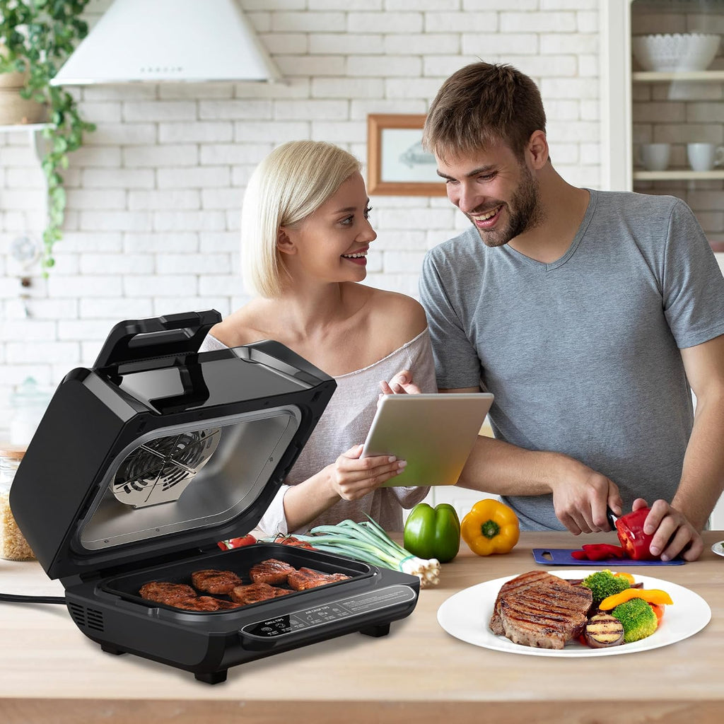GarveeTech Smokeless Indoor Electric Grill with Viewing Window, 1750W 7-in-1 Air Fryer Oven, Grill, Bake, Roast & Dehydrate at Home – Up to 450°f