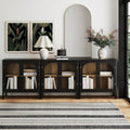 Nathan James Mason Storage Cabinet Accent Sideboard Buffet Credenza TV Stand with Glass Doors and Adjustable Shelf in Black Wood for Dining Room, Entryway and Living Room, Clear Glass/Black, Set of 3