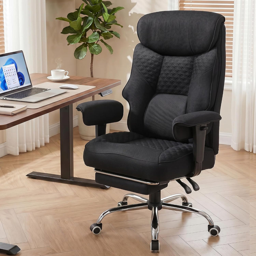 GTPLAYER Big and Tall Office Chair, High Back Computer Gaming Chair with Ergonomic Lumbar Support &Pocket Spring Cushion for Lower Back Pain Relief, Fabric Executive Chair with Foot Rest, Black