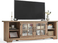 LINSY HOME TV Stand for 75 Inch TV, Modern Farmhouse Entertainment Center with Storage Cabinets and Glass Doors, Tall Media Console Table for Living Room, Bedroom, Large Long Television Stand, Brown