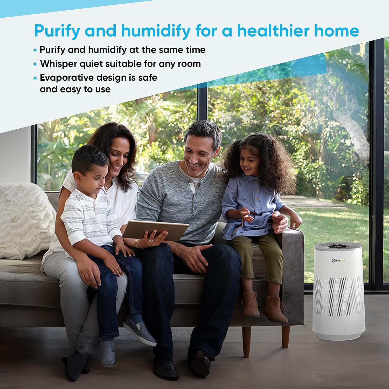 Air Purifier and Humidifier Combo All in One for Bedroom - Quiet 2 in 1 Smart Air Humidifier and Purifier for Home - Use Year-round for up to 1100 sq ft - InvisiClean AquaNova