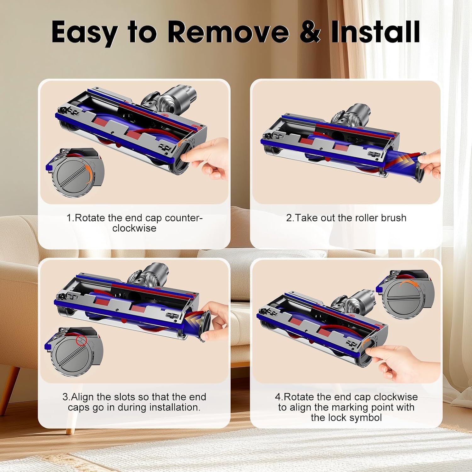Vacuum Head Replacement for Dy-Son V10, V7, V8, V11, V15 Direct Drive Motor-Head Brush Roller for Dyson Vacuum Attachments Parts LED Headlights 270° Torque Brush Head for Hardwood Floor and Carpet
