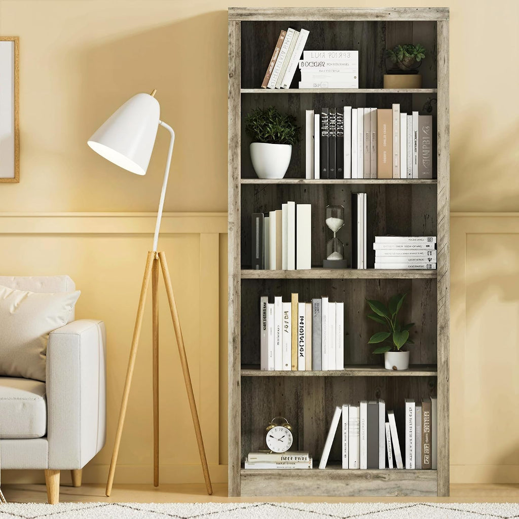 GarveeHome 71 in Tall Bookcase,Wooden Bookshelf with 5 Tiers, Modern Book Shelf in Ivory White, Floor Standing Display Shelves for Bedroom, Living Room and Office for Home