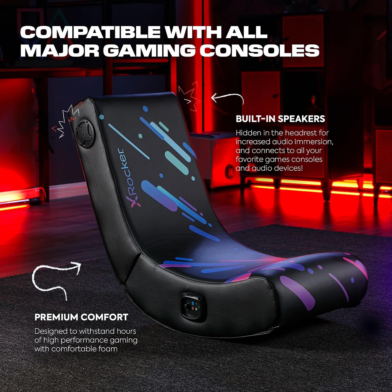 X Rocker Video Gaming Floor Rocker Chair, Built-in Audio, Foldable, for Gamers, Bedroom, or Game Room for Boys, Girls, Teens 5-17, Gifts for Gamers