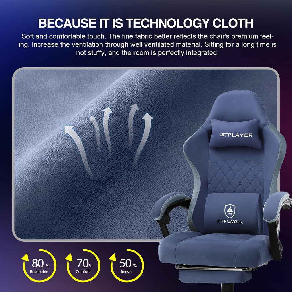 GTPLAYER Gaming Chair, Computer Office Chair with Pocket Spring Cushion, Linkage Armrests and Footrest, High Back Ergonomic Computer Chair with Lumbar Support Task Chair with Footrest(Blue)