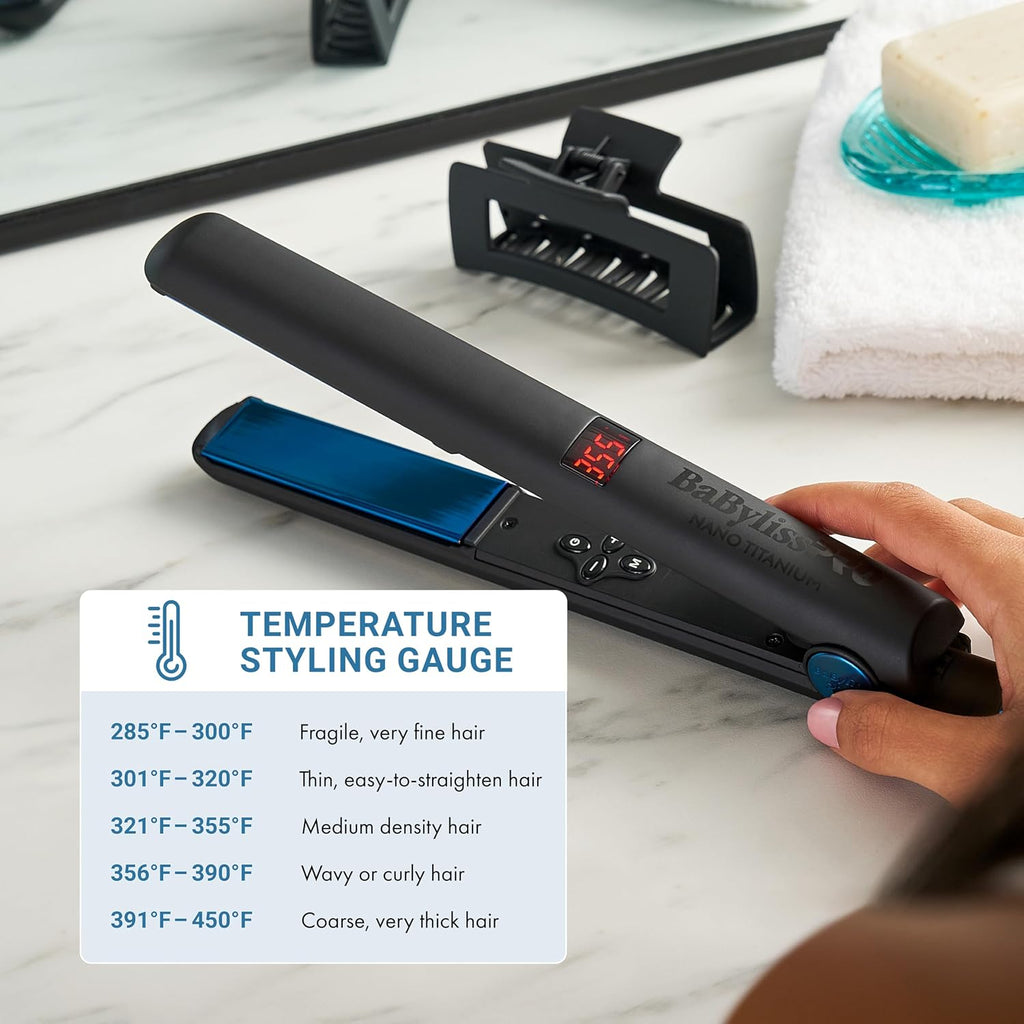 BaBylissPRO Nano Titanium Flat Iron Hair Straightener, Digital Flat Iron for Pro Salon Results, Styling Tool for All Hair Types