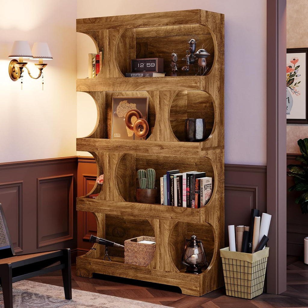 Tribesigns 71' Tall Bookcase, 4-Tier S-Shaped Bookshelf, Wood Decorative Storage Shelving, Modern Freestanding Display Shelves, Large Library Book Shelf Unit for Home Office Living Room Bedroom, Brown