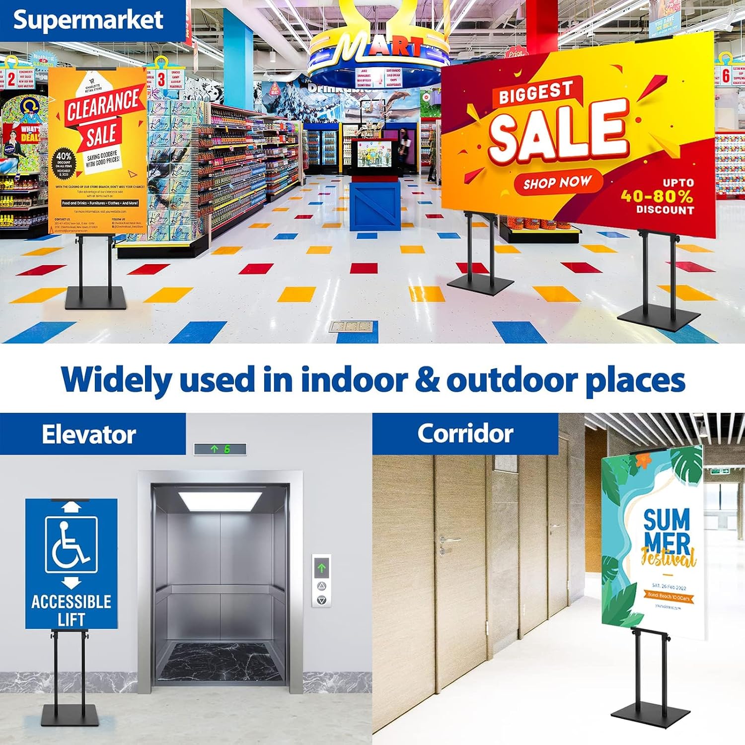 4-Pack Poster Stand - Heavy Duty, Double-Sided, Adjustable Height Up to 80 inches, Outdoor Banner Stand - Black