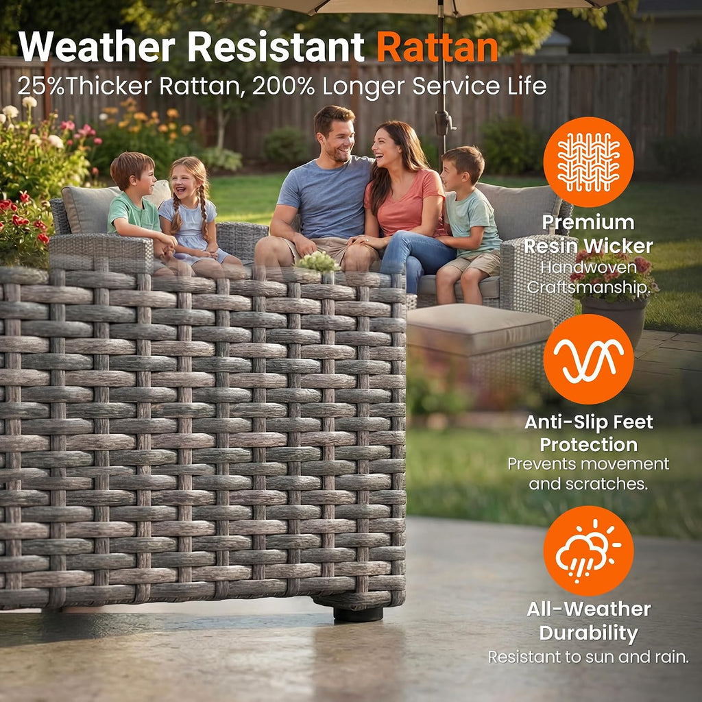 Wisteria Lane Patio Furniture Set, 5 Pieces Wicker Outdoor Furniture for All Weather, Patio Sofa with High Backrest Support and Wide Armrest for Backyard, Balcony, Deck, Porch, Light Gray