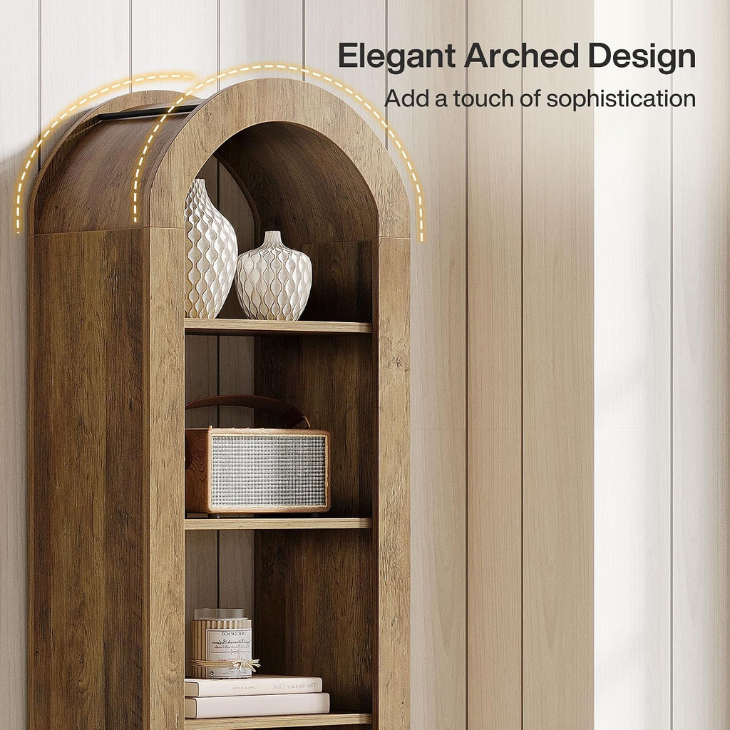 Tribesigns 74.8' Tall Arched Bookshelf, 6-Tier Narrow Open Bookcase, Floor Standing Corner Display Shelves Storage Organizer for Small Space, Home Office, Living Room (Rustic Brown, 1 PC)