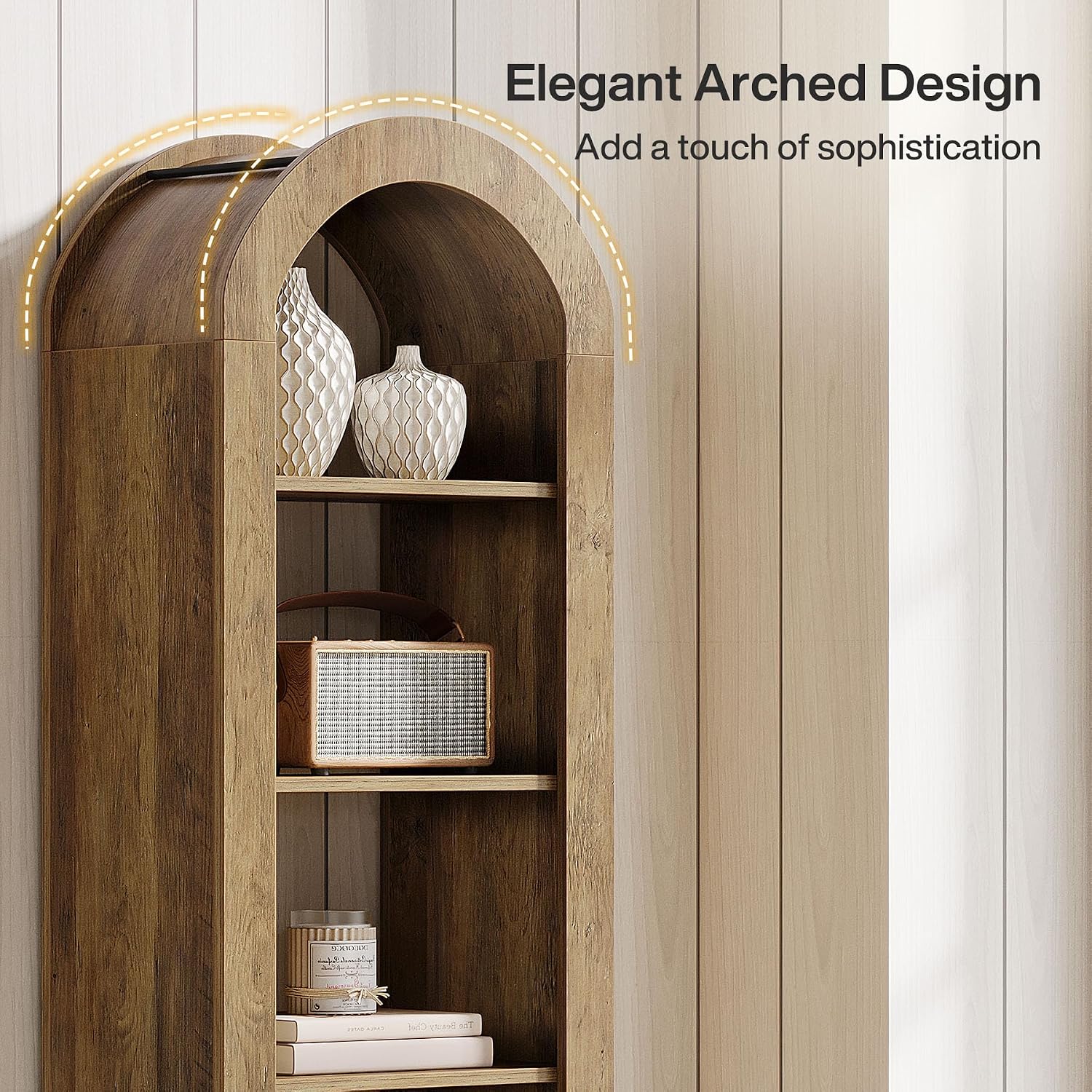 Tribesigns 74.8' Tall Arched Bookshelf, 6-Tier Narrow Open Bookcase, Floor Standing Corner Display Shelves Storage Organizer for Small Space, Home Office, Living Room (Rustic Brown, 1 PC)