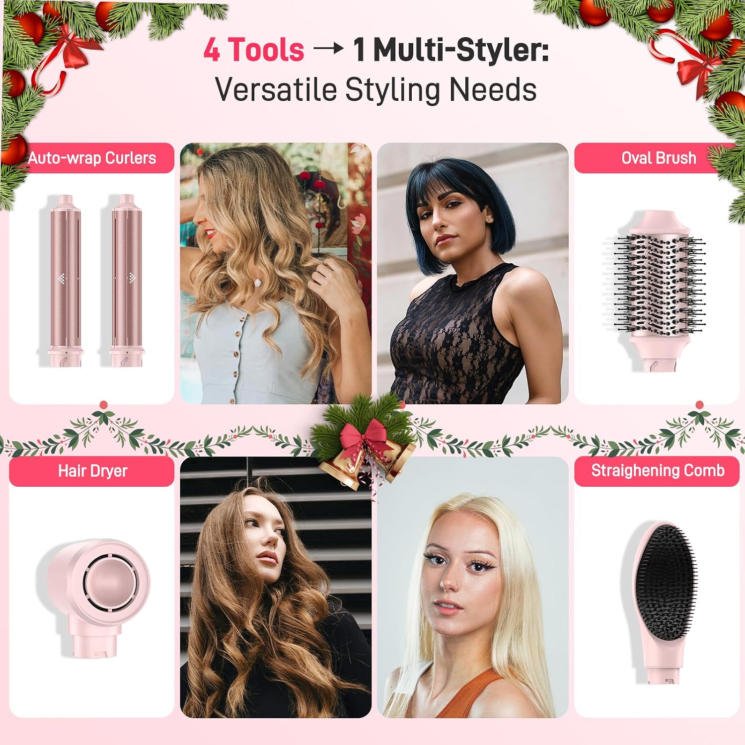 MESCOMB Dual Voltage Hot Air Styler Wrap - 5 in 1 Hair Dryer Brush with Fast Drying Blow Dryer, Styling, Straightening & Volumizing with Travel Bag (100V–240V) Gift for Women