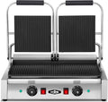 KWS PM-23 3400W Electric Panini Press Maker with Grooved Top & Bottom Sandwich Toasting Grill – 19″ X 9″ Cooking Surface