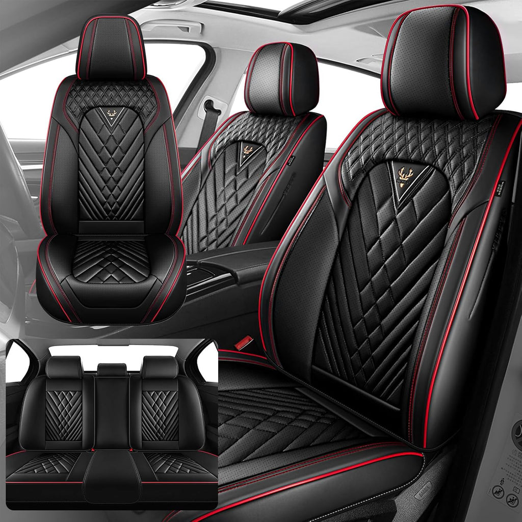 Fit for Chevy Silverado 1500/2500/3500 2007-2026 Seat Covers, Fashion Sport Seat Cover with Waterproof Leather, Airbag Safe Design Seat Protector (2 Front Seat Standard, Black Red)