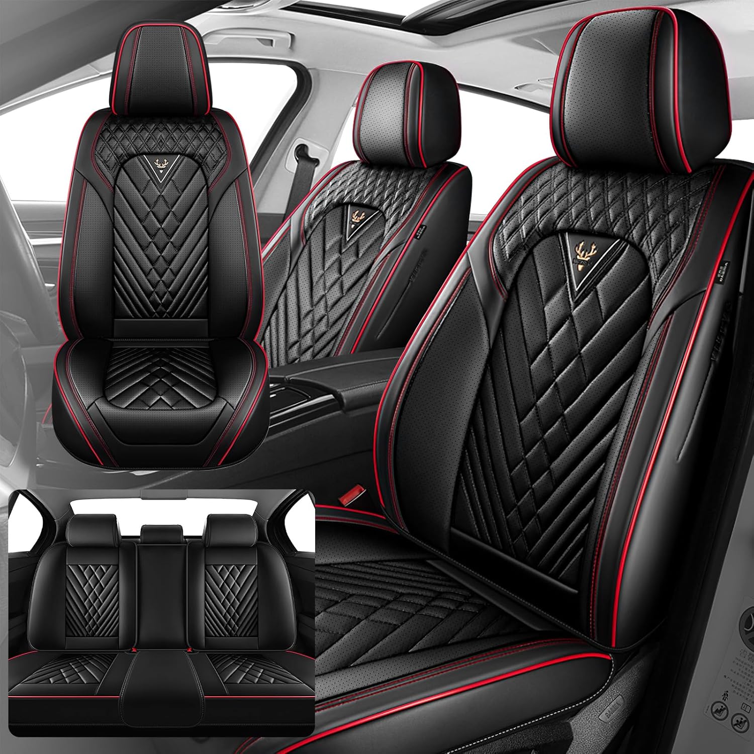 Fit for Chevy Silverado 1500/2500/3500 2007-2026 Seat Covers, Fashion Sport Seat Cover with Waterproof Leather, Airbag Safe Design Seat Protector (2 Front Seat Standard, Black Red)