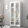 SteeLoong 71' Glass Display Cabinet with Lock,Curio Cabinet with Glass Doors, Metal Display Case with 4 Adjustable Shelves, White Bookcase Locking Storage Cabinets for,Liquor,Plant,Commercial
