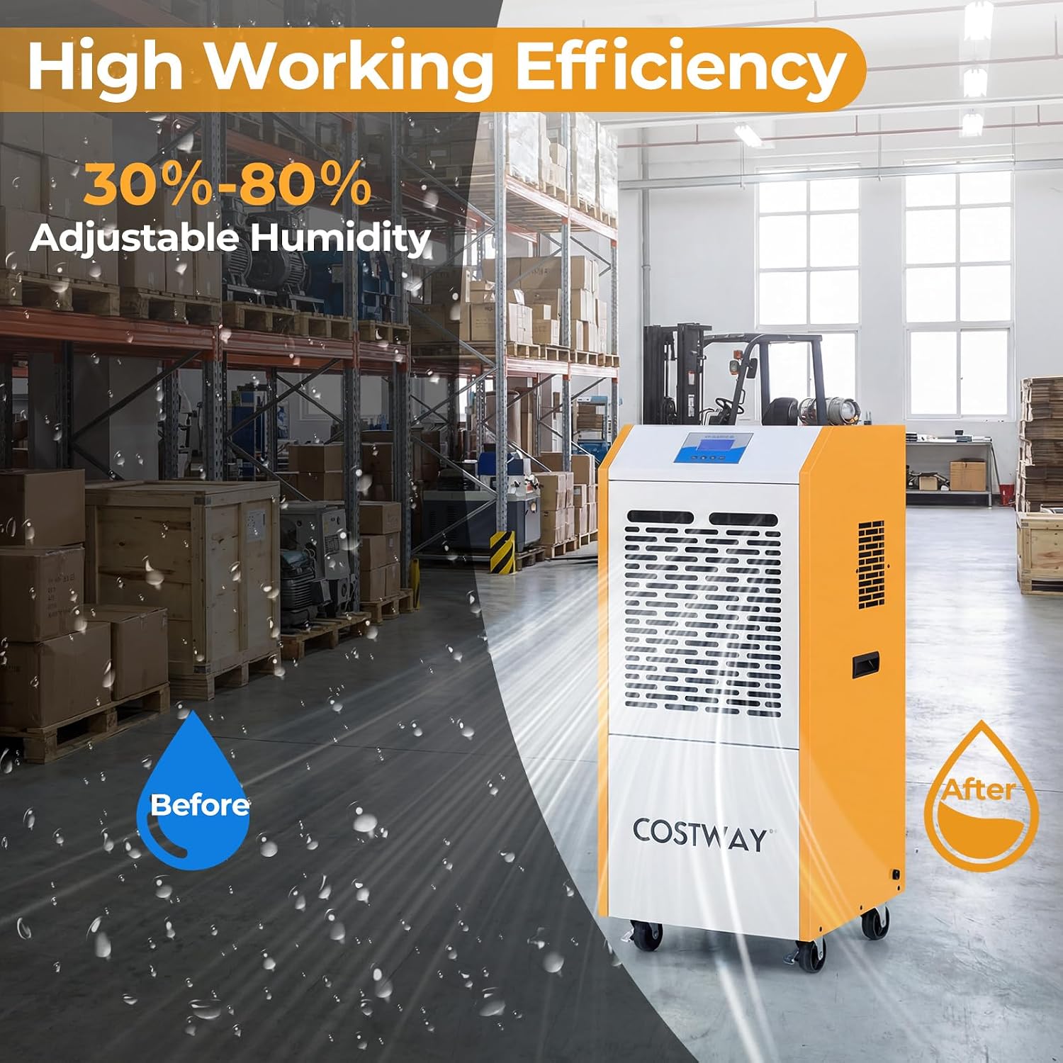 COSTWAY 290 Pints Commercial Dehumidifier with Pump, Industrial Dehumidifier with Drain Hose, 24H Timer & Wheels for Basement, Warehouse, Large Spaces up to 9,000 Sq.Ft