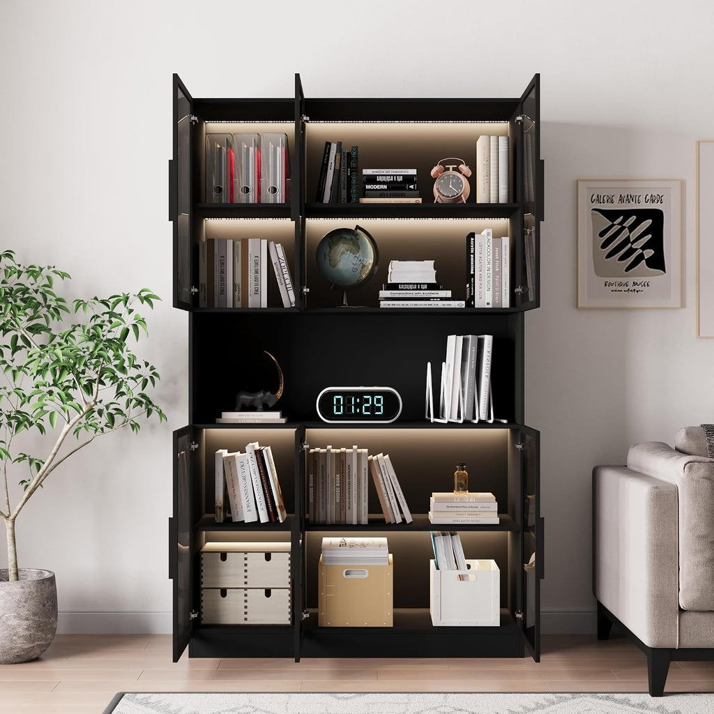 Bobve 78.7' H Display Cabinet with 6 Glass Doors and APP Control LED Lights,Storage Cabinets Modern Bookcase with Hutch for Collectible,Display Case Trophy Case,Black