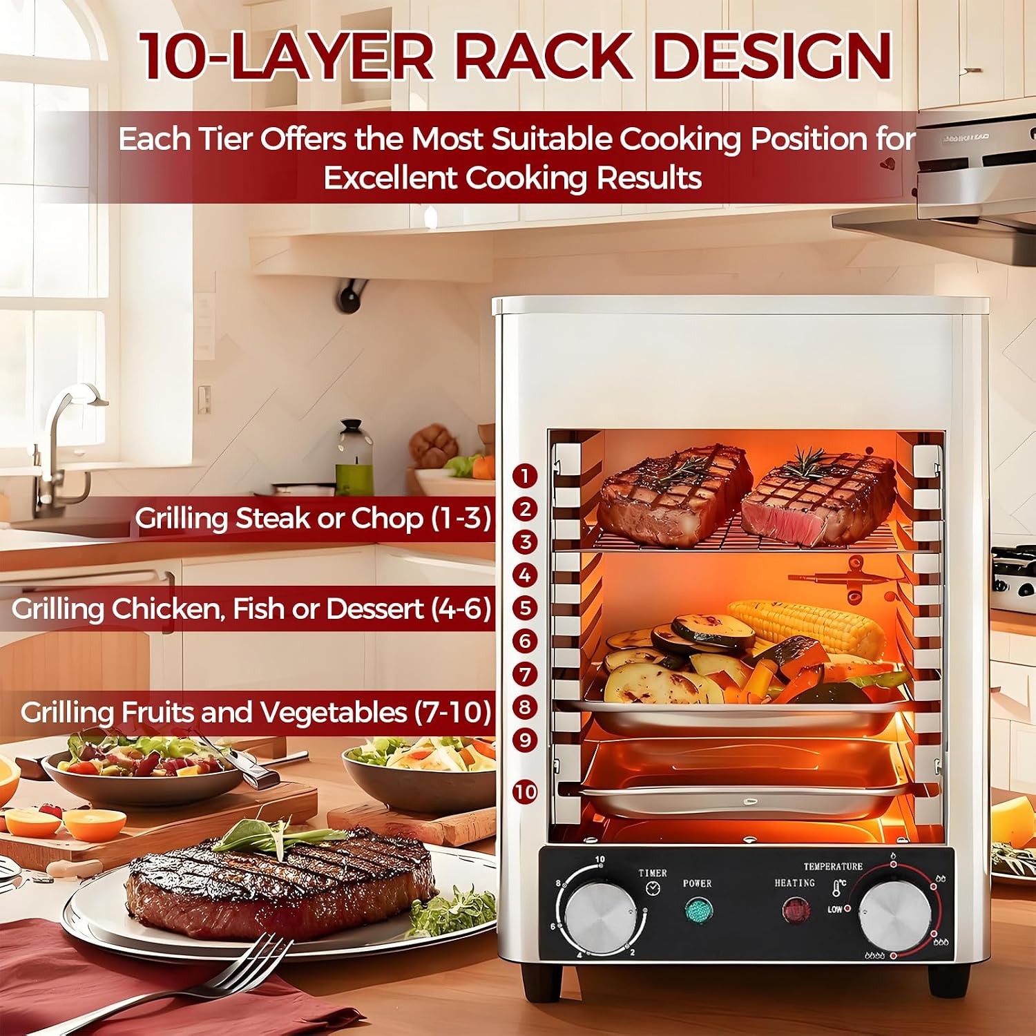 BANGBANGJI 1700W Electric Infrared Grill, Indoor Commercial Grill Oven, Time Temperature Adjustable, Perfect for Professional & Home Cooking Needs