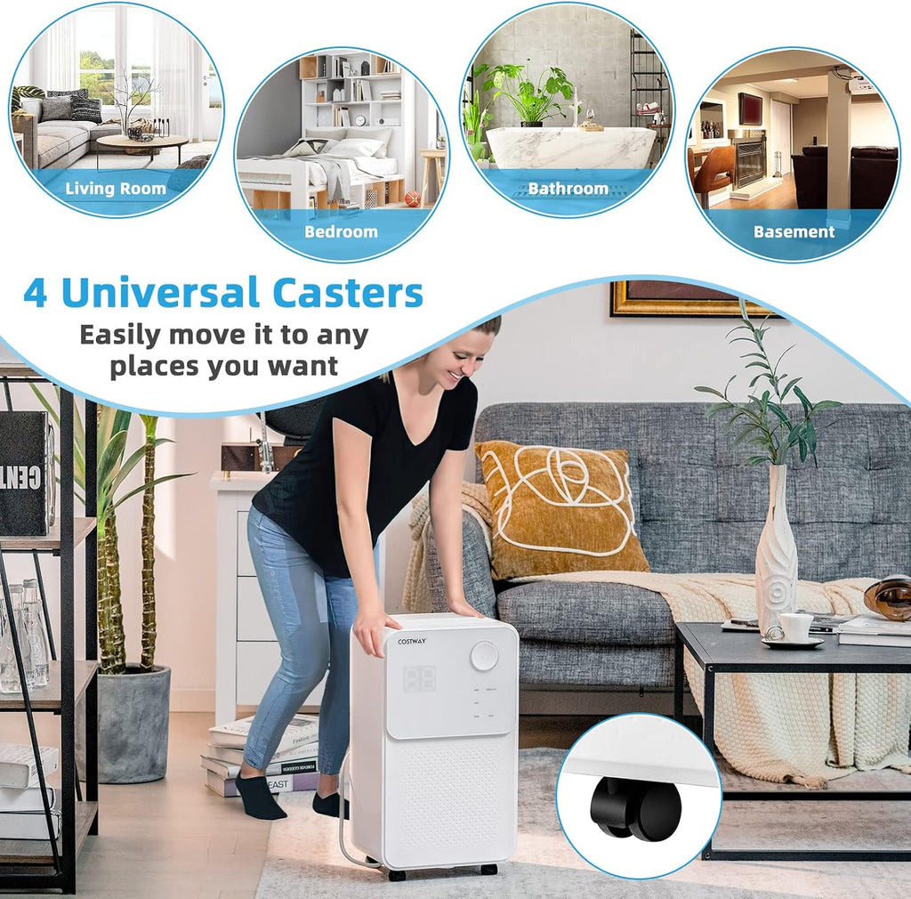 COSTWAY 2000 Sq. Ft Dehumidifier for Large Room & Basement, 32 Pint Dehumidifier with Drain Hose, 4 Modes, 2 Speeds, 24H Timer, Auto Defrost, 3-Color Digital Display