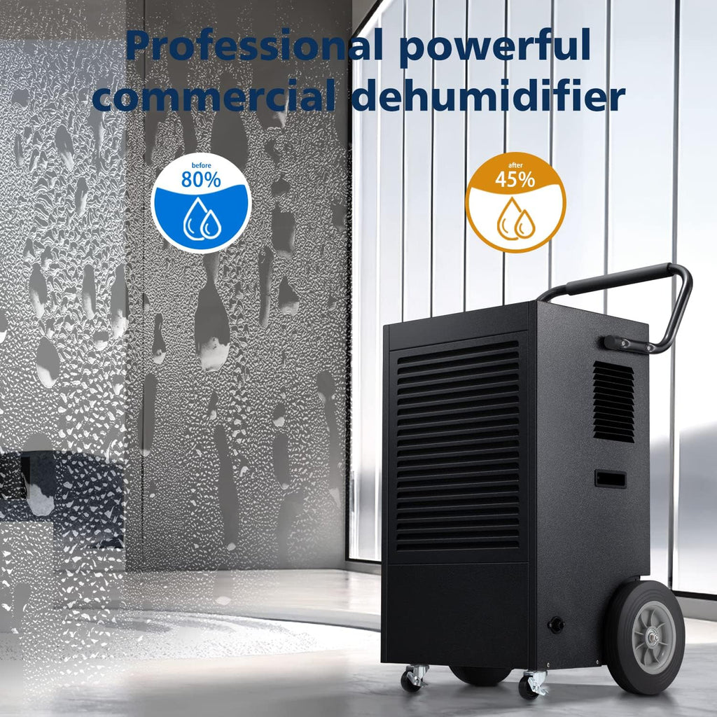 ZAFRO Commercial Dehumidifier, 190 Pints/Day Dehumidifier with Drain Hose for Crawl Spaces/Basements/Large Room, Auto Drainage, 2 Operation Modes, Memory Starting and 24 hr Timer, Black