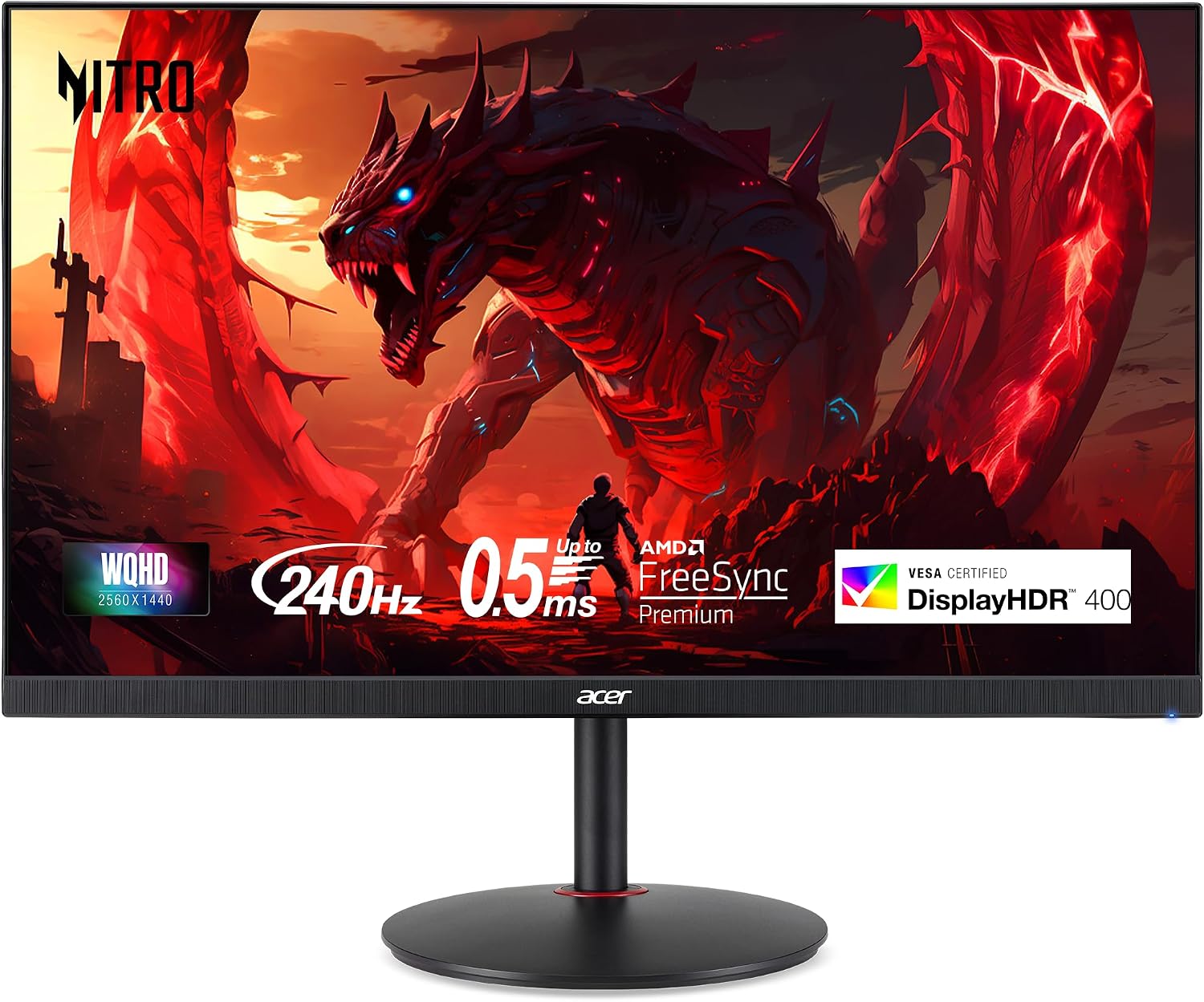 Acer Nitro 27' WQHD 2560 x 1440 PC Gaming IPS AMD FreeSync Premium | Up to 240Hz Refresh | Up to 0.5ms | DisplayHDR 400 | sRGB 99% | 1 x Display Port 1.4 & 2 x HDMI 2.1 | XV272U W2bmiiprx