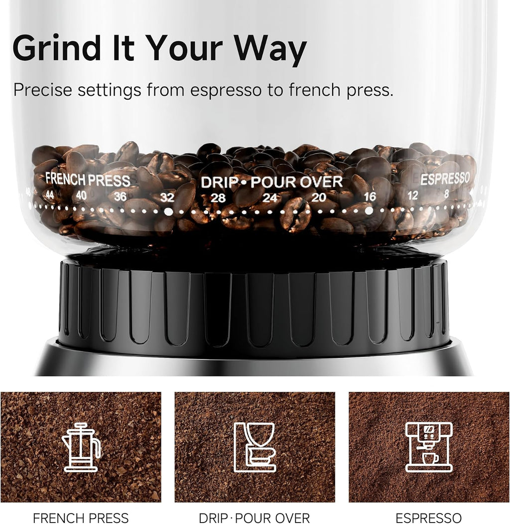 HiBREW G7 Electric Coffee Grinder - 48 Precise Grind Settings for Espresso/Pour Over/French Press, Large Capacity Bean Hopper, Portion Control & Anti-Static, Conical Burr Mill for Fresh Ground Coffee