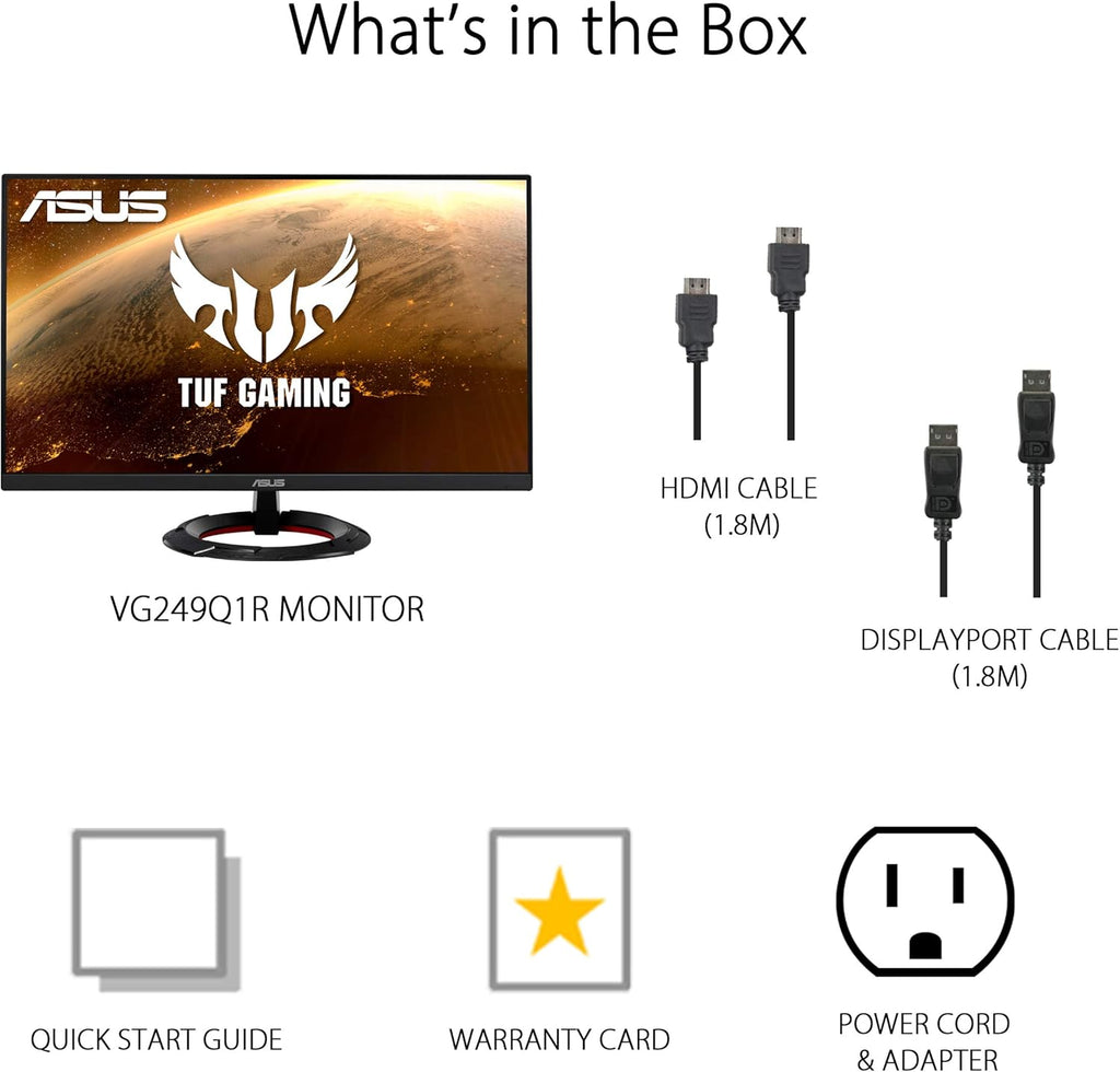 ASUS (VG249Q1R TUF Gaming 23.8' 1080P Monitor - Full HD, IPS, 165Hz (Supports 144Hz), 1ms, Extreme Low Motion Blur, Speaker, FreeSync™ Premium, Shadow Boost, VESA Mountable, DisplayPort, HDMI,Black